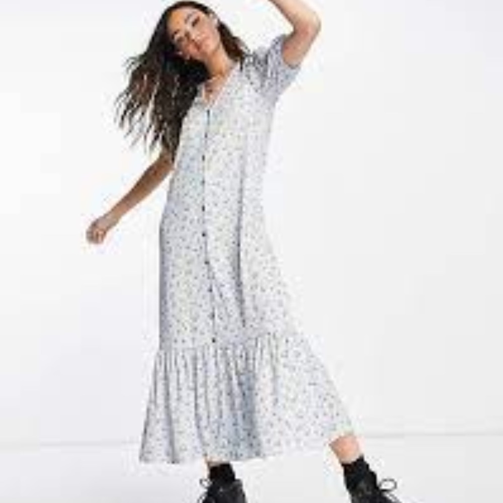 Topshop cottagecore floral ruffle hem jersey dress size US 2